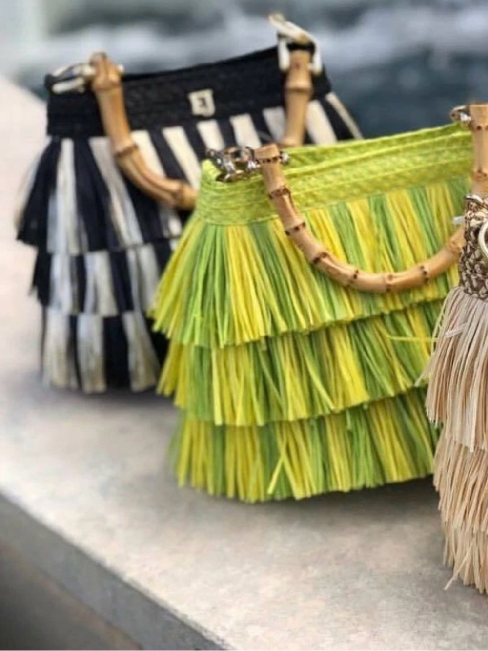 Eric Javits New York Lil Mombo Straw Fringe Handbag with Bamboo Handle -